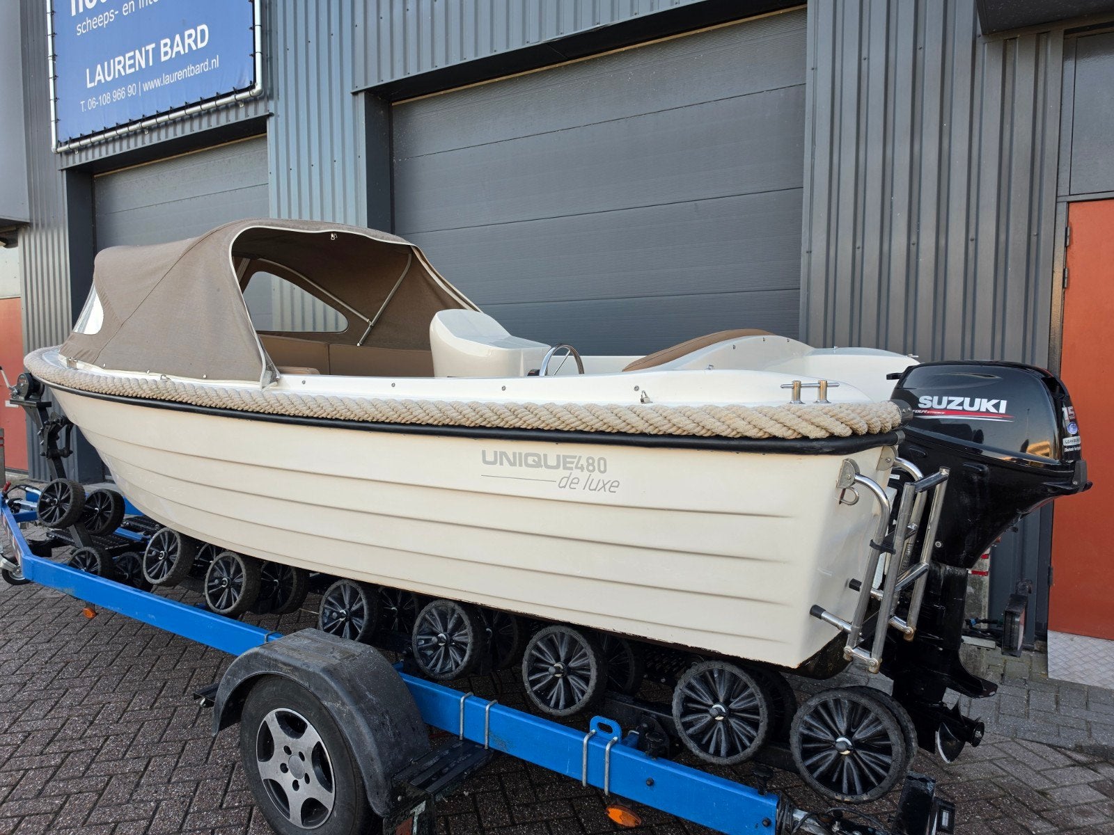 Prachtige Unique 480 Deluxe + Suzuki 15PK — foto 1 van 16