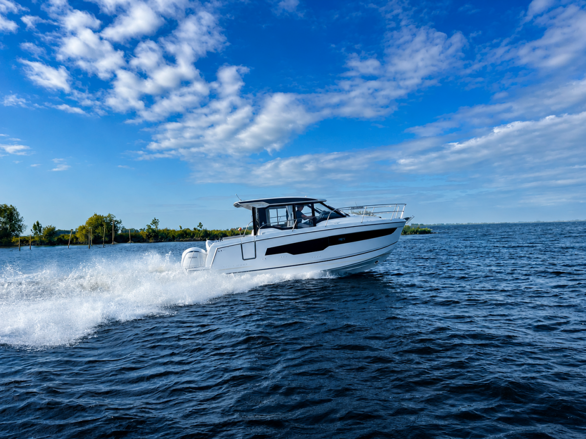 Jeanneau Merry Fisher 895 serie 2. Dit schip is aanwezig op de Yamaha stand van hiswa te water 2026.